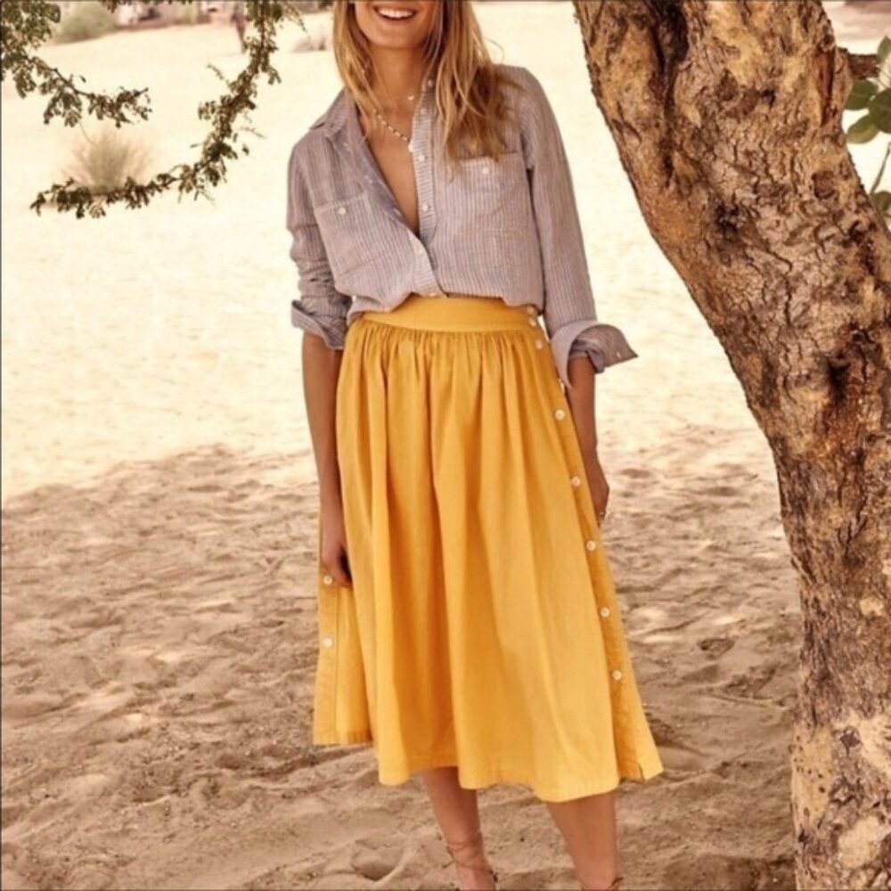 Madewell Side button Midi Skirt Mustard  - 12